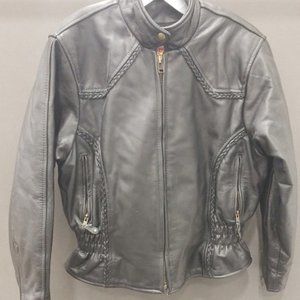 Woman XL Hot Leather Braid Trim Jacket